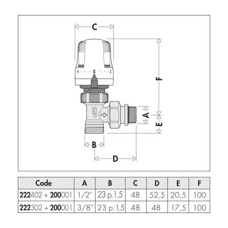 Grzejnikowy zawór termostatyczny kątowy do rur miedzianych oraz z tworzyw sztucznych 1/2"