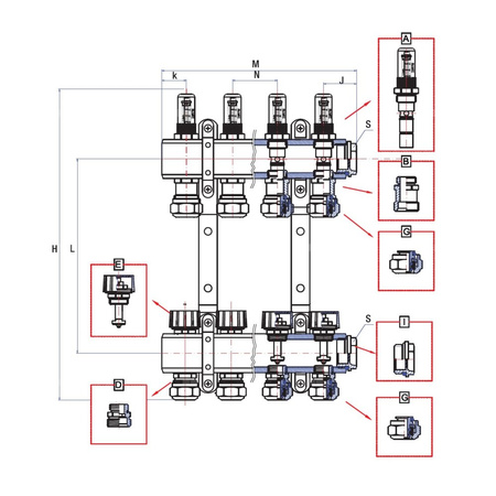 Rozdzielacz ogrzewania RUMET 70E 14 obwodowy