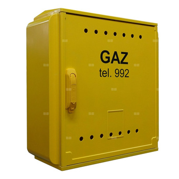 Skrzynka gazowa 600x600x250 naścienna z plecami, z laminatu + monozłącze, RAL 1021 żółta, PSG, średnie ciśnienie