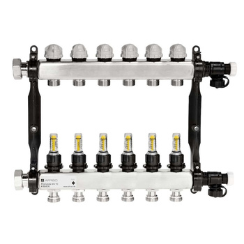 Rozdzielacz do ogrzewania podłogowego AFRISO ProCalida VA 1C 6-obieg. stal nierdzewna GZ 1'' x euroconus 3/4''