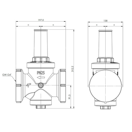 Regulator ciśnienia wody AFRISO BPR 409 mosiądz, GW 4'', 25 bar