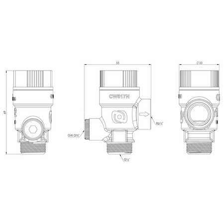 Zawór przelewowy AFRISO MS z wyjściem na manometr mosiądz 3 bar GZ x GW 1/2'' x 3/4''