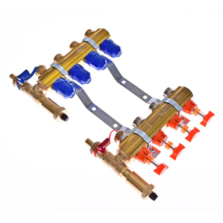 Rozdzielacz do ogrzewania podłogowego QIK Optimo STANDARD III - RMSZT-1-50 8-obieg. mosiądz GW 1'' x GZ 3/4'' + przepływomierz
