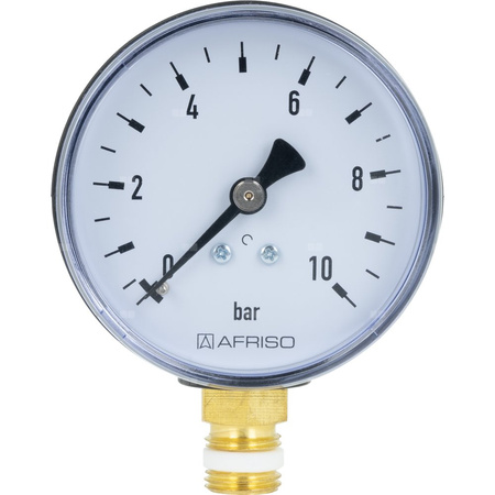 Manometr z rurką Bourdona AFRISO RF grzewczy 0/10 bar G1/4B radialne fi 63 mm, kl. 2.5%