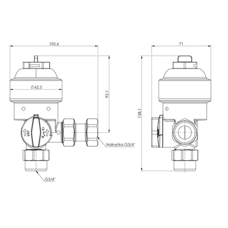 Kompaktowy magnetyczny separator zanieczyszczeń ADS 100, przyłącza kątowe G3/4'', Kvs 4,2 m3/h