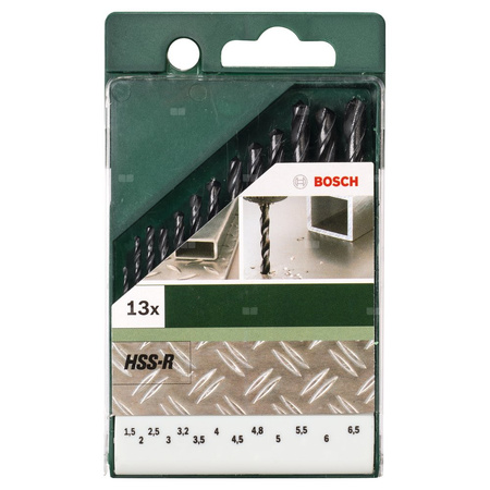 13-częściowy zestaw Wierteł do metalu HSS-R, DIN 338 1,5, 2,0, 2,5, 3,0, 3,2, 3,5, 4,0, 4,5, 4,8, 5,0, 5,5, 6,0, 6,5 mm