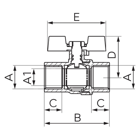 Zawór kulowy gazowy 1/2" GW- GW typ 61 z motylkiem