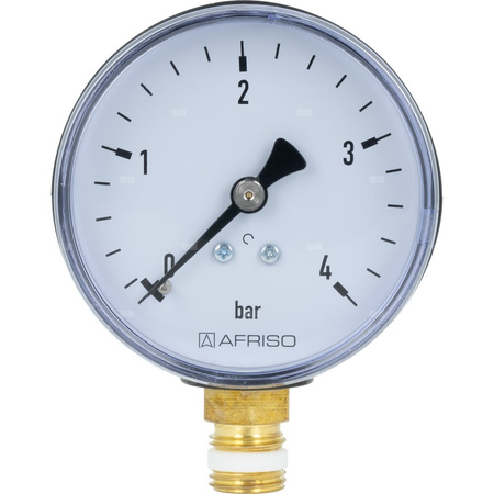 Manometr z rurką Bourdona AFRISO RF grzewczy 0/4 bar G1/4B radialne fi 63 mm, kl. 2.5%
