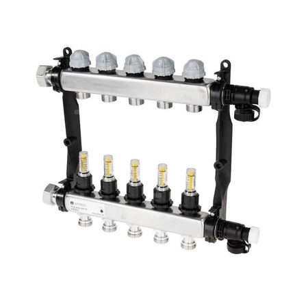Rozdzielacz do ogrzewania podłogowego AFRISO ProCalida VA 1C 5-obieg. stal nierdzewna GZ 1'' x euroconus 3/4''