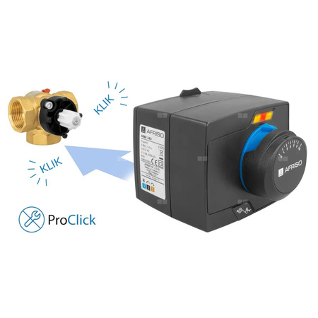 Zawór obrotowy trójdrogowy AFRISO ARV 384 Vario ProClick, mieszający, Siłownik elektryczny ARM 343, DN 25