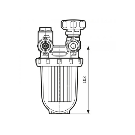 Filtr olejowy AFRISO R500St jednorurowy z powrotem fi 3/8'' x 3/8'' GW x GZ, z wkładem stalowym, maks. przepływ 250 l/h