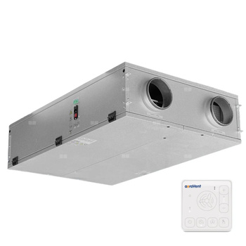 Rekuperator FLAT 350+ płaski, z panelem Wi-Fi, podwieszany lub do montażu na stropie, z by-passem i wymiennikiem przeciwprądowym entalpicznym