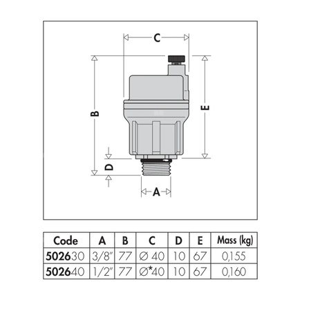 ROBOCAL - Odpowietrznik automatyczny 3/8" GZ. Upust pionowy