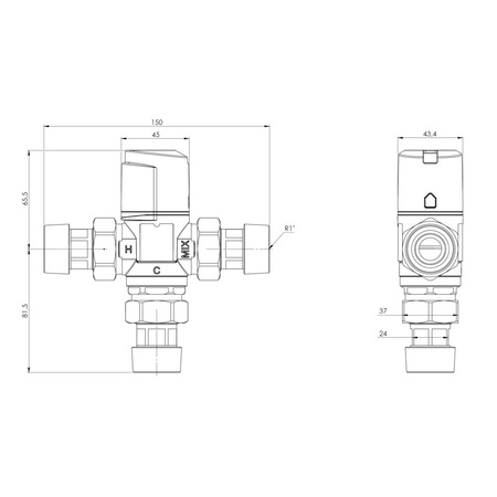 Zawór regulacyjny termostatyczny do wody ciepłej AFRISO ATM 563 ze śrubunkami mosiądz GZ 1'', DN 20, zakres temp. 35-60'C, Kvs 2.5 m3/h, maksymalna temperatura 90'C, maksymane ciśnienie 10 bar