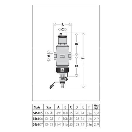Separator CALEFFI DISCALDIRTMAG, 10 bar / 110'C, 3/4'', z wkładem magnesowym, kolor: mosiądz