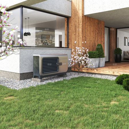 Hybrydowy system grzewczy: pompa ciepła 3F R290 Airmax3 12GT (3-15 kW) + moduł hydrauliczny Gbox + wymiennik c.w.u. do pomp ciepła Tower Grand 300 z kompletem elektrycznym 2kW + bufor 120 + centrala Smart Home Sinum