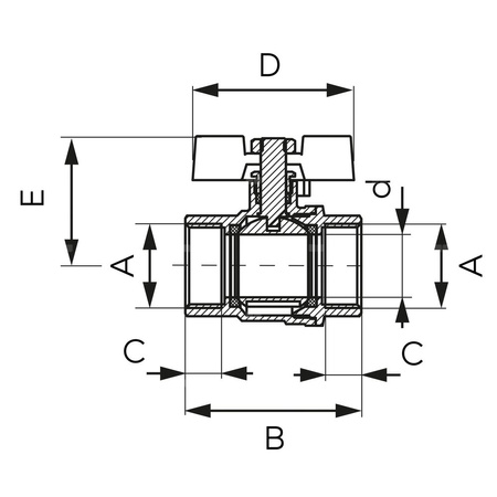 Zawór kulowy FERRO F-POWER 1/2'' GW, uchwyt: motylek