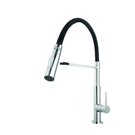 Bateria zlewozmywakowa stojąca FERRO LIBRETTO, kolor chrom, czarna elastyczna wylewka