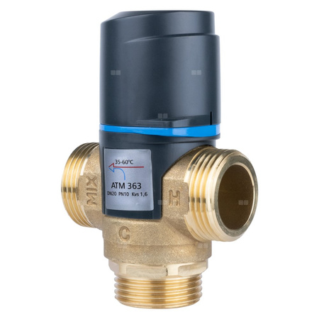 Zawór regulacyjny termostatyczny do wody ciepłej AFRISO ATM 363 mosiądz GZ 1'', DN 20, zakres temp. 35-60'C, Kvs 1.6 m3/h, maksymalna temperatura 90'C, maksymane ciśnienie 10 bar