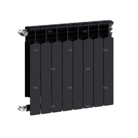 Grzejnik żeberkowy KFA Armatura G600F/8 aluminium, podłączenie boczne 672 x 644 mm, kolor czarny