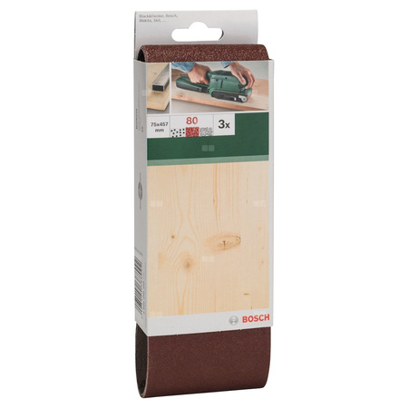 3-częściowy zestaw taśm szlifierskich do szlifierek taśmowych, wersja czerwona K = 80