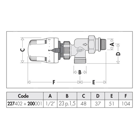 Kątowy zawór grzejnikowy do rur miedzianych oraz z tworzyw sztucznych 1/2" 23 p.1,5