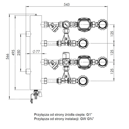 Grupa pompowa AFRISO BPS 961 AP GZ x GW 1'' x 3/4'', z zaworem mieszającym, z zaworem termostatycznym, z pompą obiegową AFRISO APH 160 15-7/130 mm