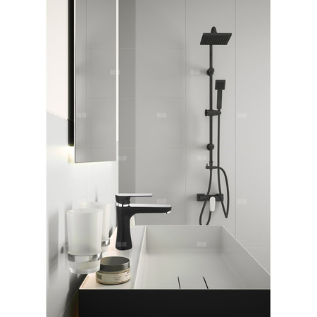 Bateria natryskowa ścienna FERRO ALGEO SQUARE BLACK-CHROME, kolor czarny/chrom