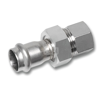 Śrubunek SANHA NiroSan Press z uszczelką trzyczęściowy, stal nierdzewna, 18 mm x 3/4'' (zw x GW)