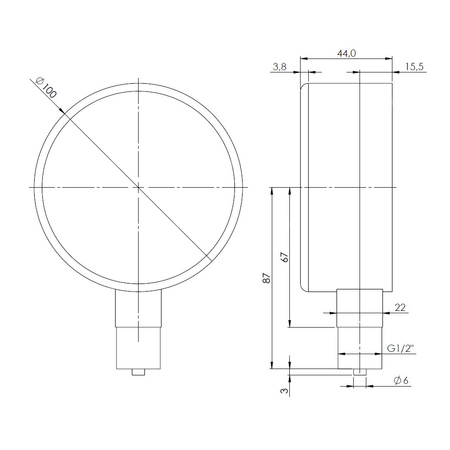 Ciśnieniomierz różnicowy AFRISO KP D201 -25/0 mbar mosiądz G1/2B radialne fi 100, kl. 1.6%