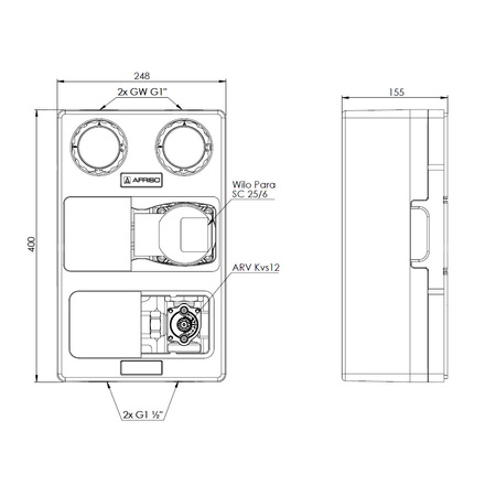 Grupa pompowa AFRISO PrimoTherm K 180-2 DN 25 WP 3-WM GZ x GW 1 1/2'' x 1'', z zaworem mieszającym, z izolacją, z pompą obiegową Wilo Para SC 25/6