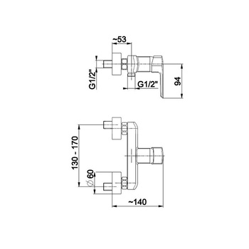 Bateria natryskowa ścienna KFA Armatura AQUAMARYN, kolor chrom