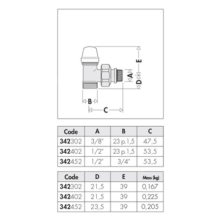 Grzejnikowy zawór odcinający kątowy do rur miedzianych oraz rur z tworzyw sztucznych 1/2" 23 p.1,5