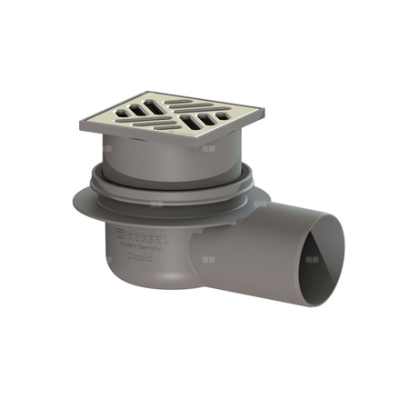 Wpust KESSEL z 1 przyłączem DN 70, odpływ poziomy (zdejmowany), kratka 100x100mm stal nierdzewna