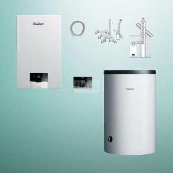 Pakiet - Kocioł gazowy jednofunkcyjny VAILLANT ecoTEC plus VC 15CS/1-5 kondensacyjny wiszący 2.8 - 16.4 kW + RegulatorsensoCOMFORT 720f + Zestaw powietrzno-spalinowy szachtowy + Zasobnik c.w.uVIH R 200/6 B