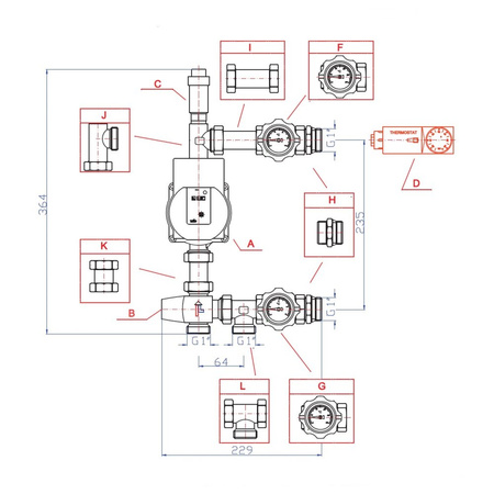 Grupa pompowa RUMET W40 VTA322 Kvs 1,6