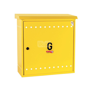 Skrzynka gazowa, 600x600x250, naścienna, metalowa, ze skośnym daszkiem - żółta