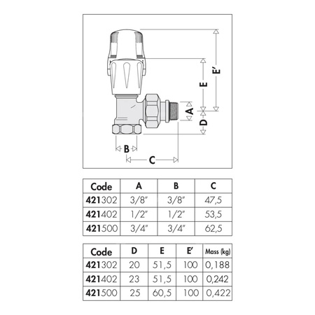 Kątowy zawór grzejnikowy z nastawą wstepną do rur stalowych 3/4" bez uszczelki gumowej