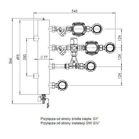 Grupa pompowa AFRISO BPS 901 AP GZ x GW 1'' x 3/4'', z zaworem termostatycznym, z pompą obiegową AFRISO APH 160 15-7/130 mm