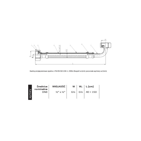 Wąż przyłączeniowy elastyczny PERFEXIM PHA-9126 DN 8, GW x GW, 1/2'' x 1/2'', długość 800 mm