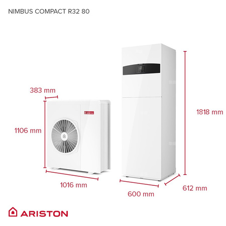Pakiet - Pompa ciepła powietrzna powietrze-woda monoblok ARISTON NIMBUS COMPACT M NET R32 7.4 kW 230 V + Moduł naścienny Sensys Net z łącznością Wi-Fi