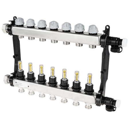Rozdzielacz do ogrzewania podłogowego AFRISO ProCalida VA 1C 7-obieg. stal nierdzewna GZ 1'' x euroconus 3/4''