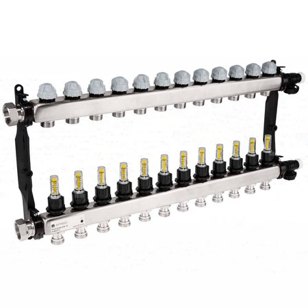 Rozdzielacz do ogrzewania podłogowego AFRISO ProCalida VA 1C 12-obieg. stal nierdzewna GZ 1'' x euroconus 3/4''