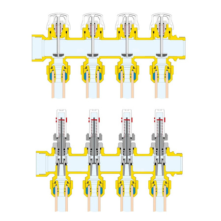 Zespół rozdzielaczy. 1" x 3 wyjścia 3/4" GZ