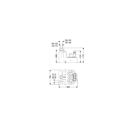 Przepompownia Aqualift XL Duo, 1500-S3, 400 V, 200 l, bez zasuwy odcinającej