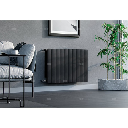 Grzejnik żeberkowy KFA Armatura ADR500/8 aluminium, podłączenie boczne 570 x 644 mm, kolor czarny