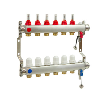 PHA-127/1/S 7-obwodowy PN6 Rozdzielacz ze stali nierdzewnej z odpowietrznikiem ręcznym do ogrzewania podłogowego