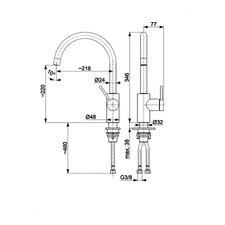 Bateria kuchenna o przepływie 5 l/min - stal nierdzewna