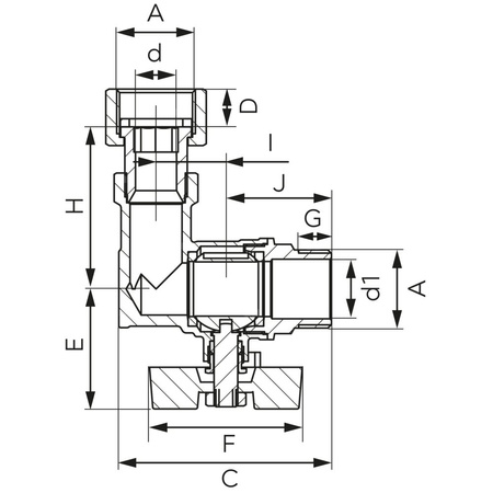 Zawór kulowy kątowy z półśrubunkiem, nakrętno-wkrętny, z motylkiem, 3/4"