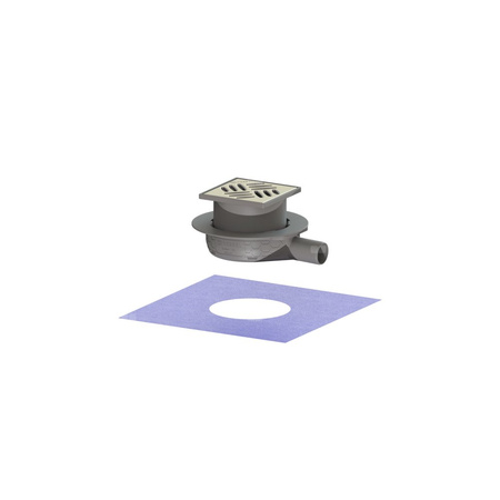 Wpust KESSEL Ultraflat 54 z 1 przyłączem DN 40, odpływ poziomy (zdejmowany), kratka 120x120mm stal nierdzewna